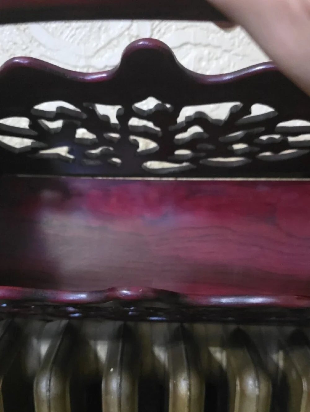 Decorative Carved Wooden Basket - Deep Cherry Red